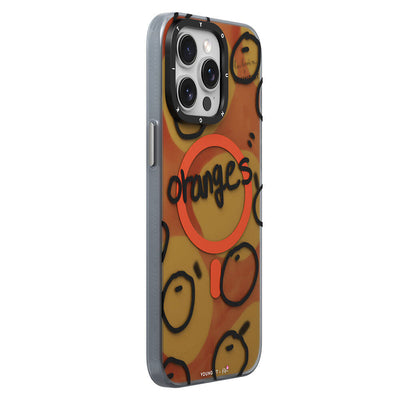 Apple iPhone 15 Pro Kılıf Magsafe Şarj Özellikli Bee Brown Tasarımlı Youngkit Funny Serisi Kapak Turuncu