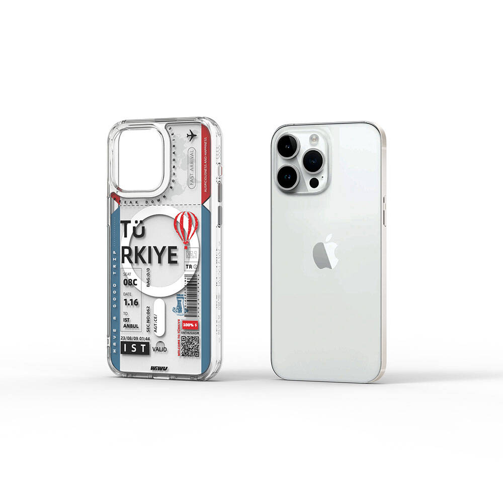 iPhone 15 Pro Kılıf M-safe Şarj Özellikli Bilet Desenli Wiwu Turkey B Serisi Kılıf