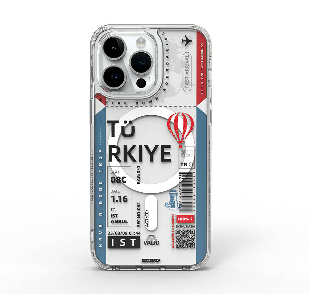 iPhone 15 Pro Kılıf M-safe Şarj Özellikli Bilet Desenli Wiwu Turkey B Serisi Kılıf
