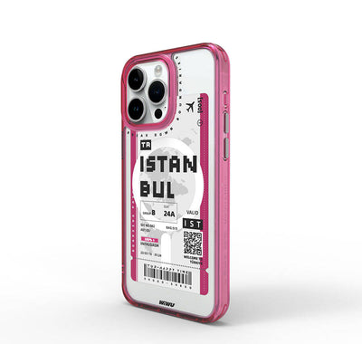 Apple iPhone 15 Pro Kılıf Magsafe Şarj Özellikli Bilet Desenli Wiwu Turkey B Serisi Kapak Pembe