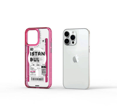 Apple iPhone 15 Pro Kılıf Magsafe Şarj Özellikli Bilet Desenli Wiwu Turkey B Serisi Kapak Pembe