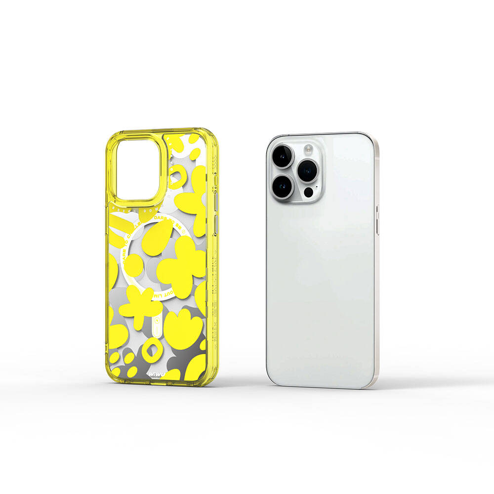 Apple iPhone 15 Pro Kılıf Magsafe Şarj Özellikli Boya Desenli Wiwu Fluorescent G Serisi Kapak Turuncu