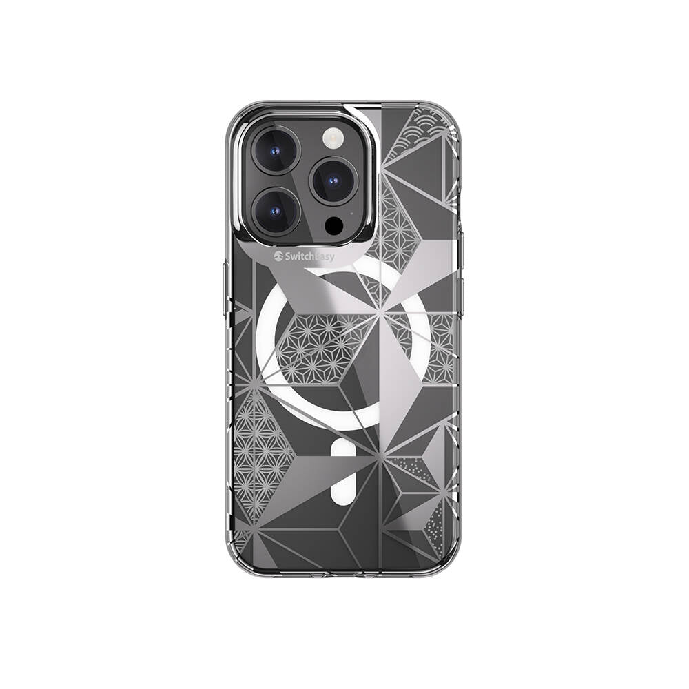 Apple iPhone 15 Pro Kılıf Magsafe Şarj Özellikli Çift IMD Baskılı Lisanslı Switcheasy Artist-M Asanoha Kapak Gri