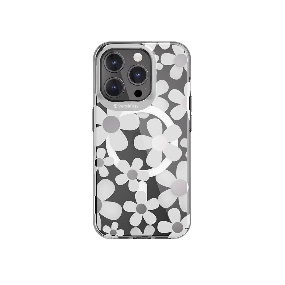 Apple iPhone 15 Pro Kılıf Magsafe Şarj Özellikli Çift IMD Baskılı Lisanslı Switcheasy Artist-M Fleur Kapak Gri