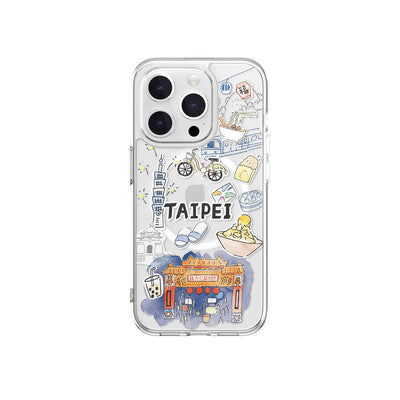 Apple iPhone 15 Pro Kılıf Magsafe Şarj Özellikli Çizim Desenli Şok Önleyicili Şeffaf Lisanslı Switcheasy City-M Taipei Kapak Renksiz