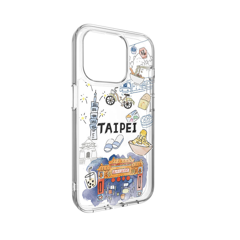 iPhone 15 Pro Kılıf M-safe Şarj Özellikli Çizim Desenli Şok Önleyicili Şeffaf Lisanslı Switcheasy City-M Taipei Kılıf