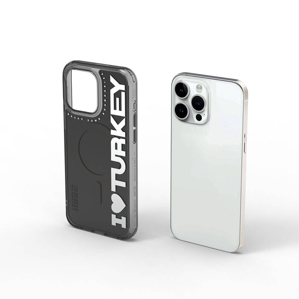 Apple iPhone 15 Pro Kılıf Magsafe Şarj Özellikli I Love Turkey Yazı Desenli Wiwu Turkey E Serisi Kapak Yeşil