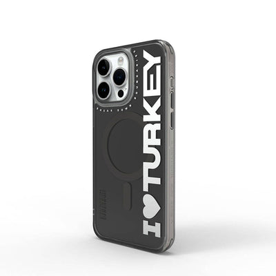 Apple iPhone 15 Pro Kılıf Magsafe Şarj Özellikli I Love Turkey Yazı Desenli Wiwu Turkey E Serisi Kapak Yeşil