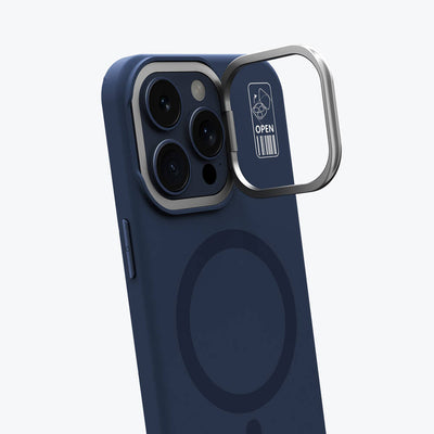 Apple iPhone 15 Pro Kılıf Magsafe Şarj Özellikli Kamera Standlı Youngkit Bitty Cream Kapak Mavi