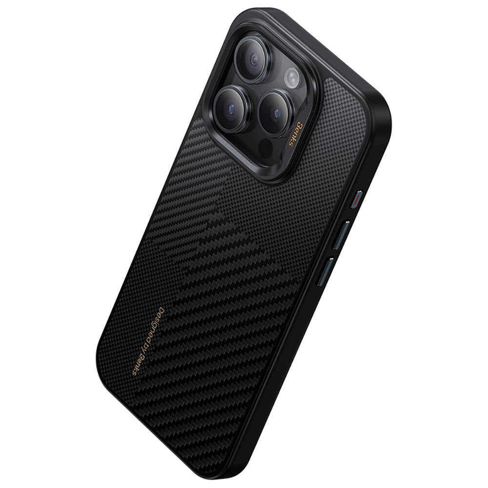 iPhone 15 Pro Kılıf M-safe Şarj Özellikli Karbon Fiber Benks Montage Hybrid ArmorPro Kevlar Kılıf