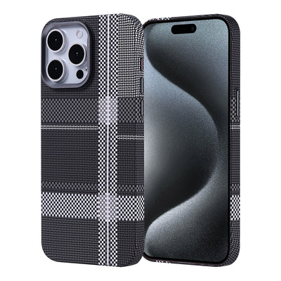 Apple iPhone 15 Pro Kılıf M-safe Şarj Özellikli Karbon Fiber Görünümlü Zore Nekst Kapak Gri-Siyah