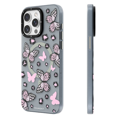 iPhone 15 Pro Kılıf M-safe Şarj Özellikli Kelebek Desenli Youngkit Shadow Dance Serisi Kılıf