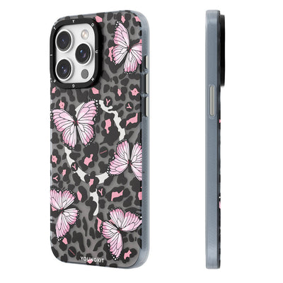 Apple iPhone 15 Pro Kılıf Magsafe Şarj Özellikli Kelebek Desenli Youngkit Shadow Dance Serisi Kapak Siyah