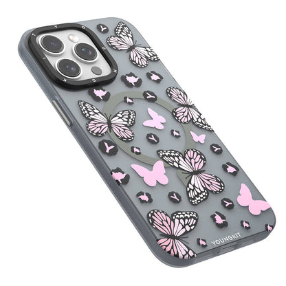 iPhone 15 Pro Kılıf M-safe Şarj Özellikli Kelebek Desenli Youngkit Shadow Dance Serisi Kılıf