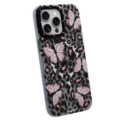 Apple iPhone 15 Pro Kılıf Magsafe Şarj Özellikli Kelebek Desenli Youngkit Shadow Dance Serisi Kapak Pembe