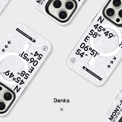 iPhone 15 Pro Kılıf M-safe Şarj Özellikli Koordinat Yazı Desenli Benks Summit Serisi Kılıf