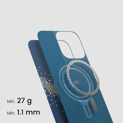 Apple iPhone 15 Pro Kılıf M-safe Şarj Özellikli Lumintex Teknolojili Fosforlu Özellikli Aramid Fiber Pitaka Tactile Woven Starpeak Serisi Milky Way Galaxy Kapak Mavi