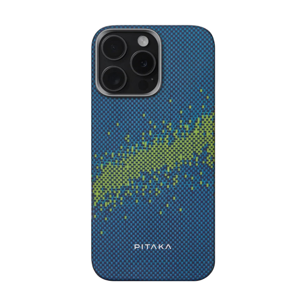 Apple iPhone 15 Pro Kılıf M-safe Şarj Özellikli Lumintex Teknolojili Fosforlu Özellikli Aramid Fiber Pitaka Tactile Woven Starpeak Serisi Milky Way Galaxy Kapak Mavi