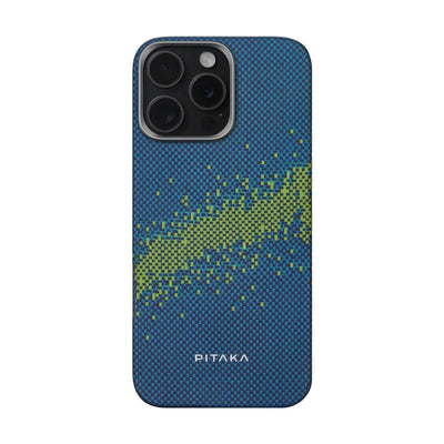 Apple iPhone 15 Pro Kılıf M-safe Şarj Özellikli Lumintex Teknolojili Fosforlu Özellikli Aramid Fiber Pitaka Tactile Woven Starpeak Serisi Milky Way Galaxy Kapak Mavi