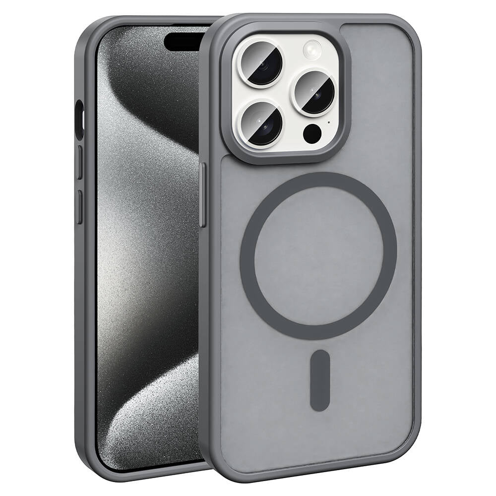 Apple iPhone 15 Pro Kılıf M-safe Şarj Özellikli Mat Arka Yüzey Zore Sio Kapak Siyah