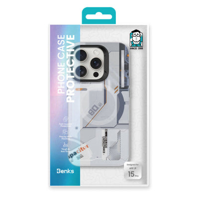 Apple iPhone 15 Pro Kılıf MagSafe Şarj Özellikli Mekanik Tasarımlı Benks Perspective Serisi Kapak Beyaz