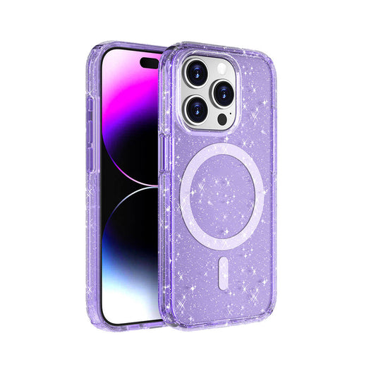 iPhone 15 Pro Kılıf M-safe Şarj Özellikli Parlayan Simli Saydam Renkli Zore Allstar Kılıf