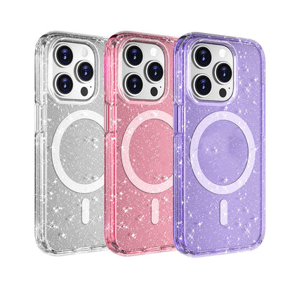 iPhone 15 Pro Kılıf M-safe Şarj Özellikli Parlayan Simli Saydam Renkli Zore Allstar Kılıf