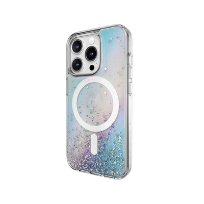 Apple iPhone 15 Pro Kılıf Magsafe Şarj Özellikli Parlayan Simli Şeffaf Lisanslı Switcheasy Starfield-M Kapak Mor