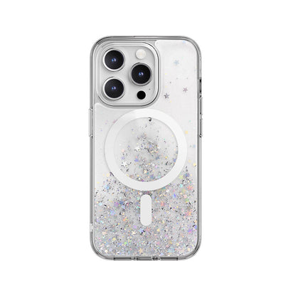 iPhone 15 Pro Kılıf M-safe Şarj Özellikli Parlayan Simli Şeffaf Lisanslı Switcheasy Starfield-M Kılıf