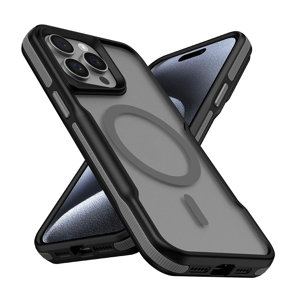 Apple iPhone 15 Pro Kılıf Magsafe Şarj Özellikli Renkli Kenar Airbag Şeritli Zore Lamer Kapak Gri