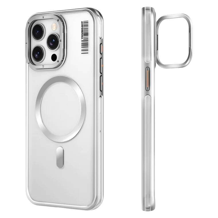 iPhone 15 Pro Kılıf M-safe Şarj Özellikli Sararma Önleyici Youngkit Crystal Grid Kılıf