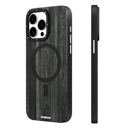 iPhone 15 Pro Kılıf M-safe Şarj Özellikli Sararmaya Dayanıklı Youngkit Wood Forest Serisi Kılıf