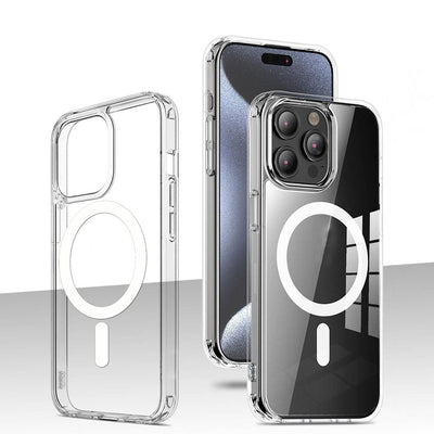 Apple iPhone 15 Pro Kılıf M-safe Şarj Özellikli Şeffaf Sert PC Zore Embos Kapak Renksiz