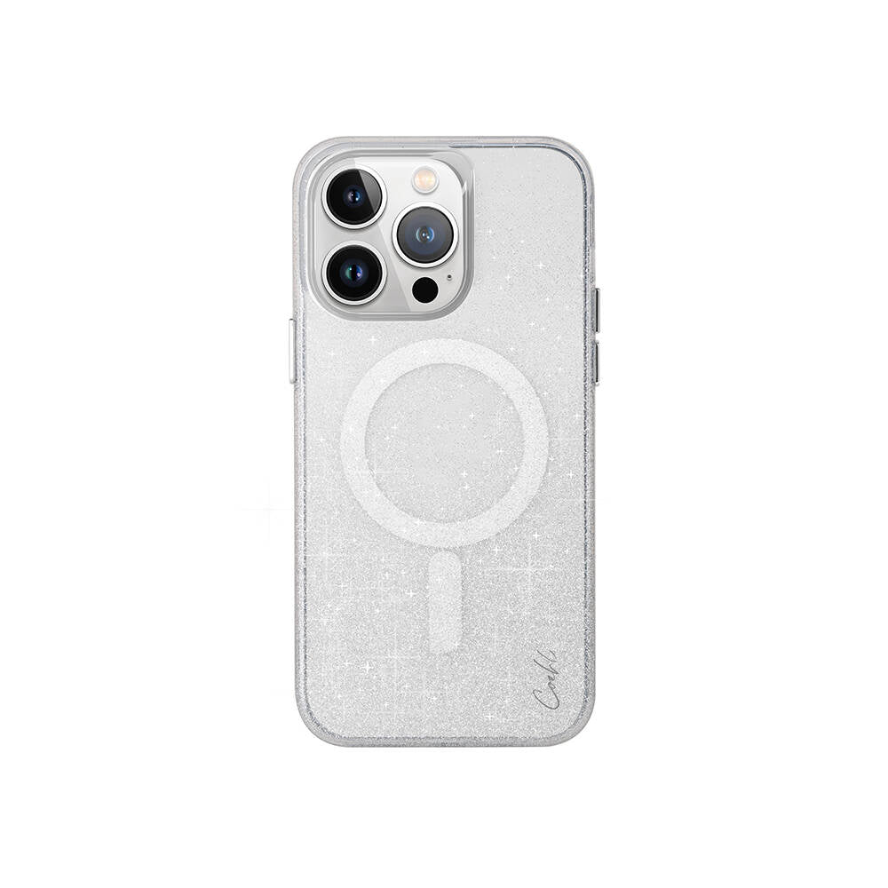 Apple iPhone 15 Pro Kılıf Magsafe Şarj Özellikli Simli Arka Yüzey Coehl Lumino Kapak Gümüş