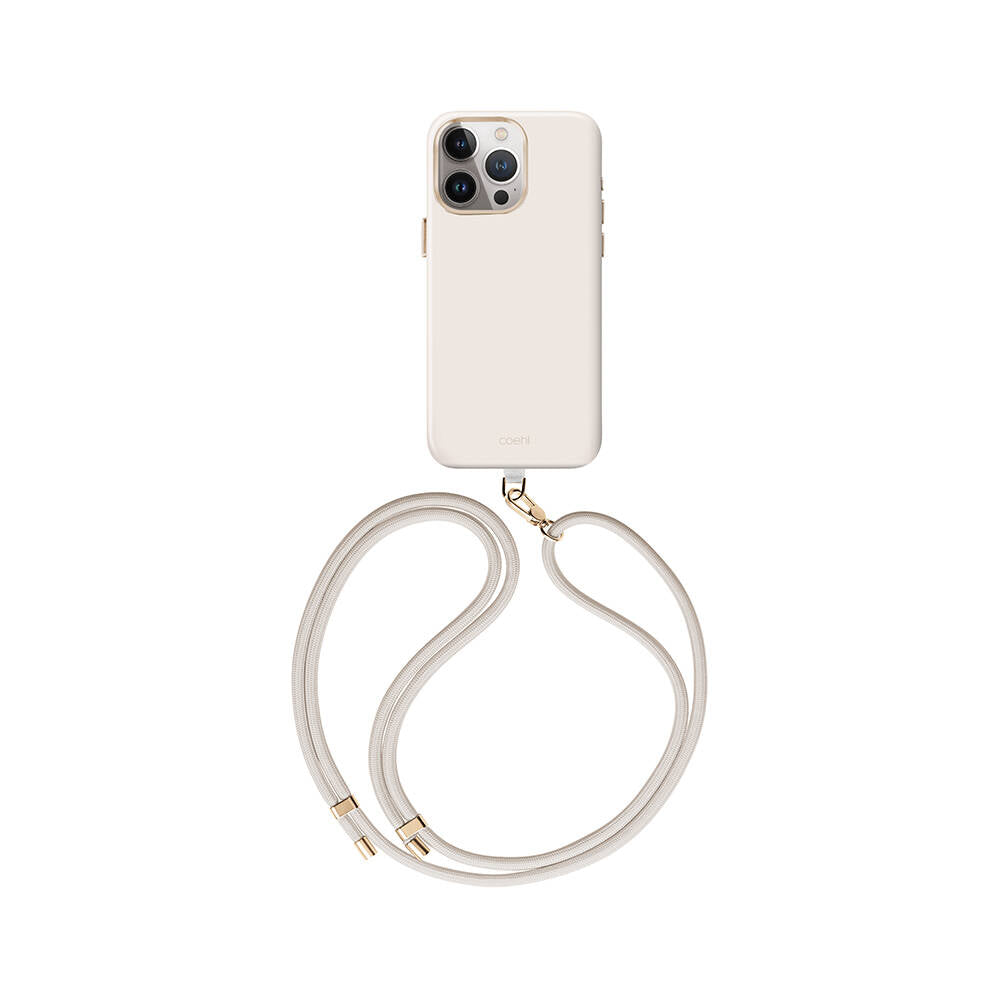 Apple iPhone 15 Pro Kılıf Magsafe Şarj Özellikli Soft Pürüzsüz Yüzey Askı İpli Coehl Creme Kapak Yeşil