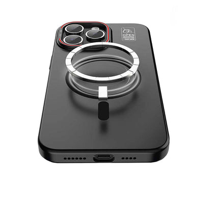 iPhone 15 Pro Kılıf M-safe Şarj Özellikli Standlı Metal Kamera Çerçeveli Mat Recci Glaze Serisi Kılıf