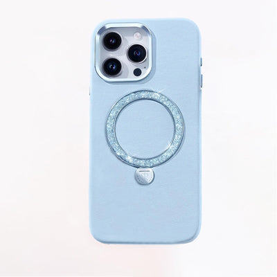Apple iPhone 15 Pro Kılıf M-safe Şarj Özellikli Standlı Suni Deri Tasarımlı Pynana Dancing Circle Serisi Kapak Mavi
