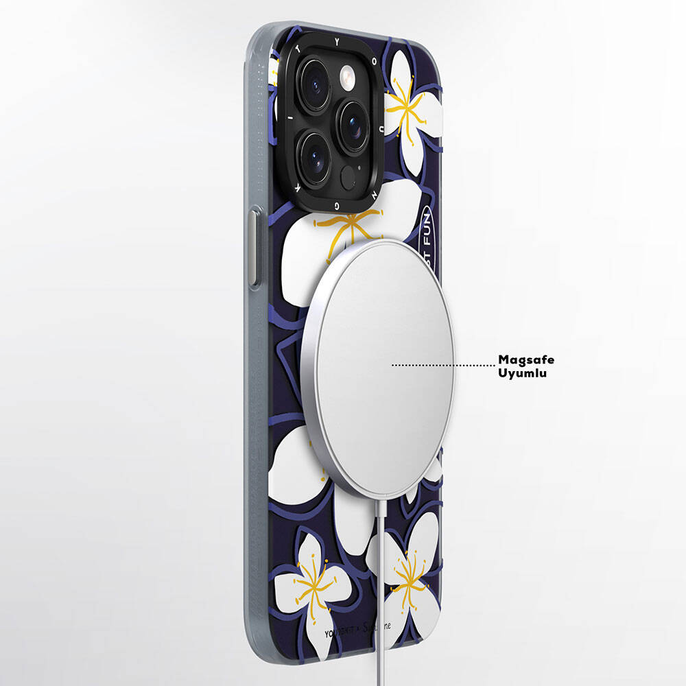 Apple iPhone 15 Pro Kılıf Magsafe Şarj Özellikli Sunshine Tasarımlı Youngkit Smile Serisi Kapak Lacivert