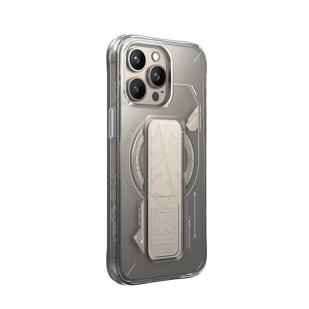 Apple iPhone 15 Pro Kılıf Magsafe Şarj Özellikli Teknoloji Desenli Standlı Skinarma Helio Kapak Siyah