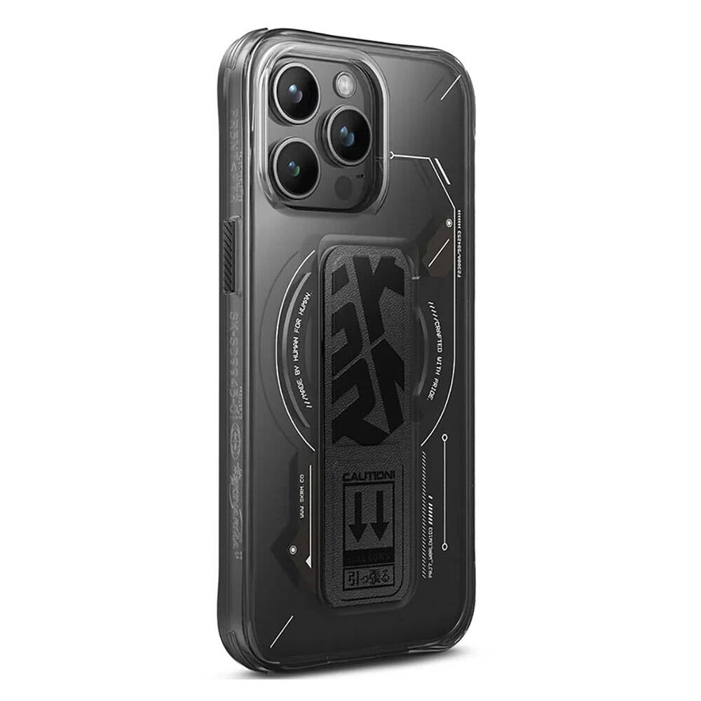 iPhone 15 Pro Kılıf M-safe Şarj Özellikli Teknoloji Desenli Standlı Skinarma Helio Kılıf