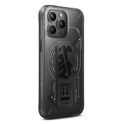 iPhone 15 Pro Kılıf M-safe Şarj Özellikli Teknoloji Desenli Standlı Skinarma Helio Kılıf