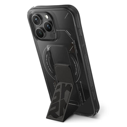 iPhone 15 Pro Kılıf M-safe Şarj Özellikli Teknoloji Desenli Standlı Skinarma Helio Kılıf