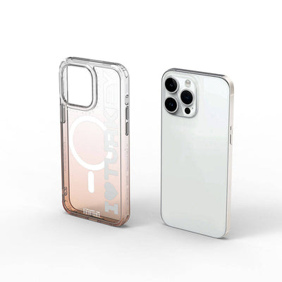 Apple iPhone 15 Pro Kılıf Magsafe Şarj Özellikli Transparan Renk Geçişli Wiwu Turkey C Serisi Kapak Turuncu