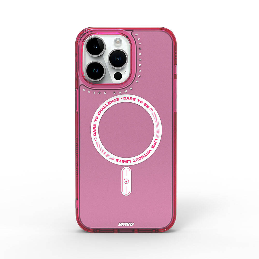Apple iPhone 15 Pro Kılıf Magsafe Şarj Özellikli Wiwu Basic Color J Serisi Kapak Pembe Koyu