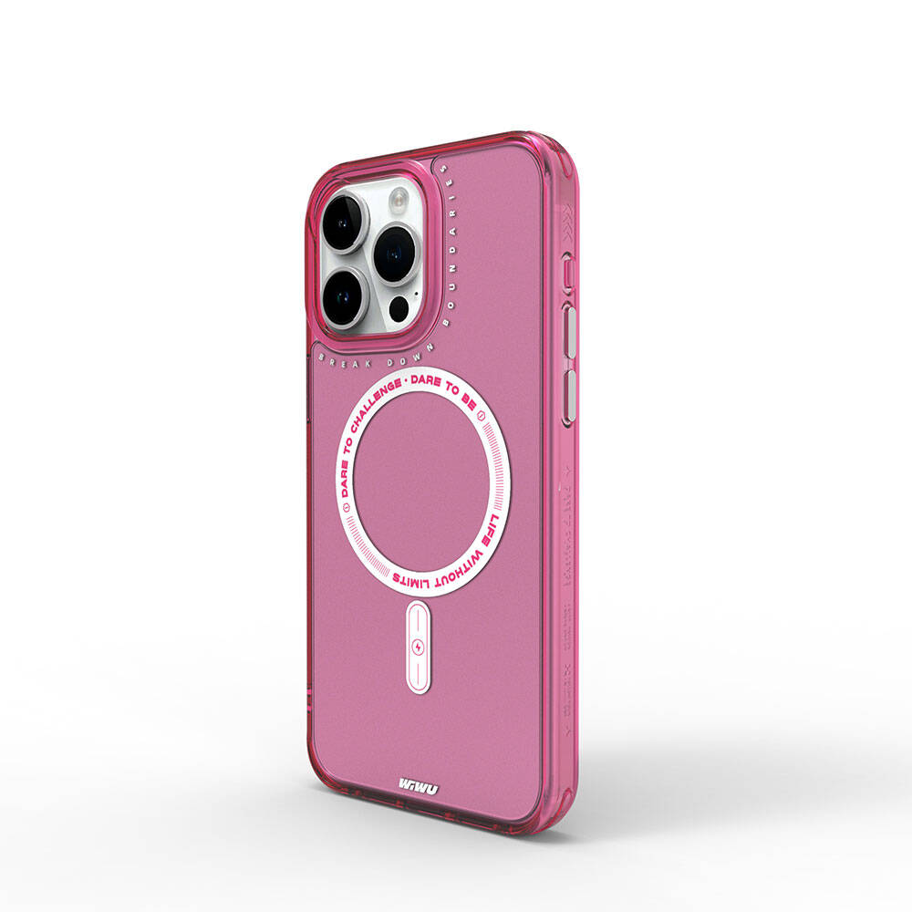 Apple iPhone 15 Pro Kılıf Magsafe Şarj Özellikli Wiwu Basic Color J Serisi Kapak Pembe Koyu