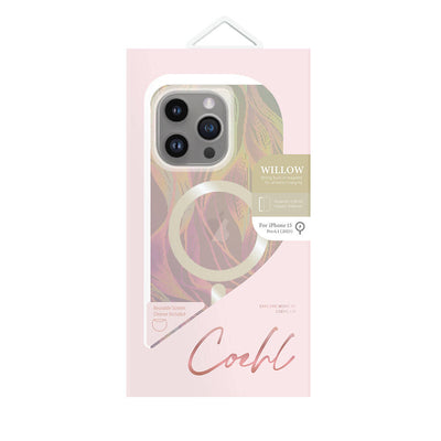 Apple iPhone 15 Pro Kılıf Magsafe Şarj Özellikli Yaprak Desenli Coehl Willow Kapak Pembe