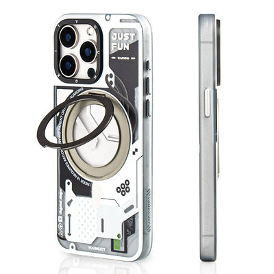 Apple iPhone 15 Pro Kılıf Magsafe Şarj Özellikli Youngkit 360° Standlı Starship Serisi Kapak Mavi