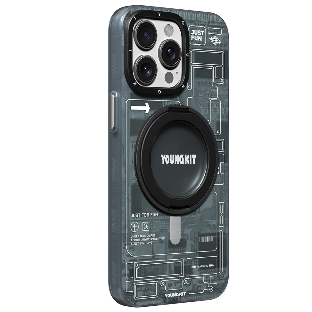 iPhone 15 Pro Kılıf M-safe Şarj Özellikli Youngkit 360° Standlı Technology Serisi Kılıf