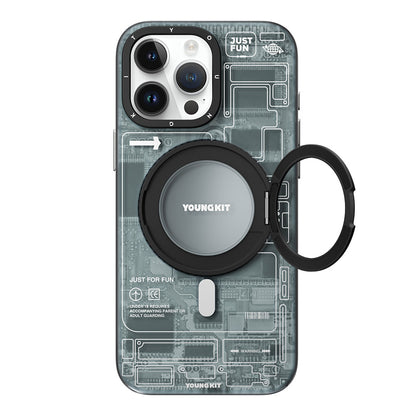 iPhone 15 Pro Kılıf M-safe Şarj Özellikli Youngkit 360° Standlı Technology Serisi Kılıf