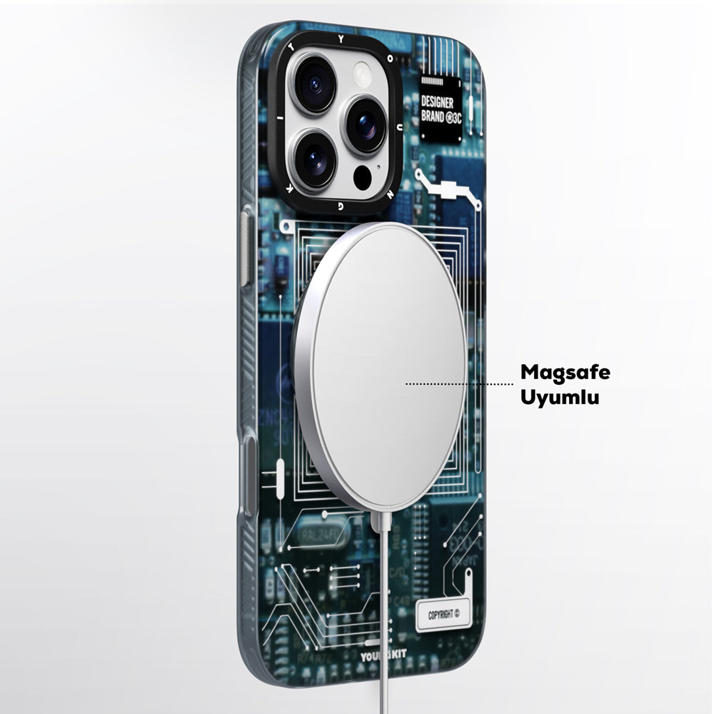 iPhone 15 Pro Kılıf M-safe Şarj Özellikli Youngkit 360° Standlı Technology Serisi Kılıf